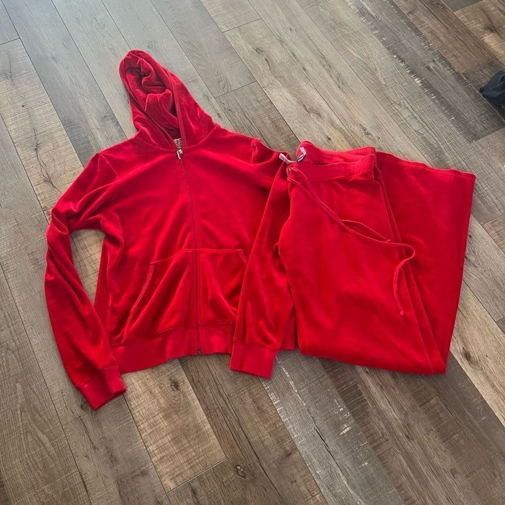 Y2K Juicy Couture velvet velour red tracksuit top size XL bottom size M